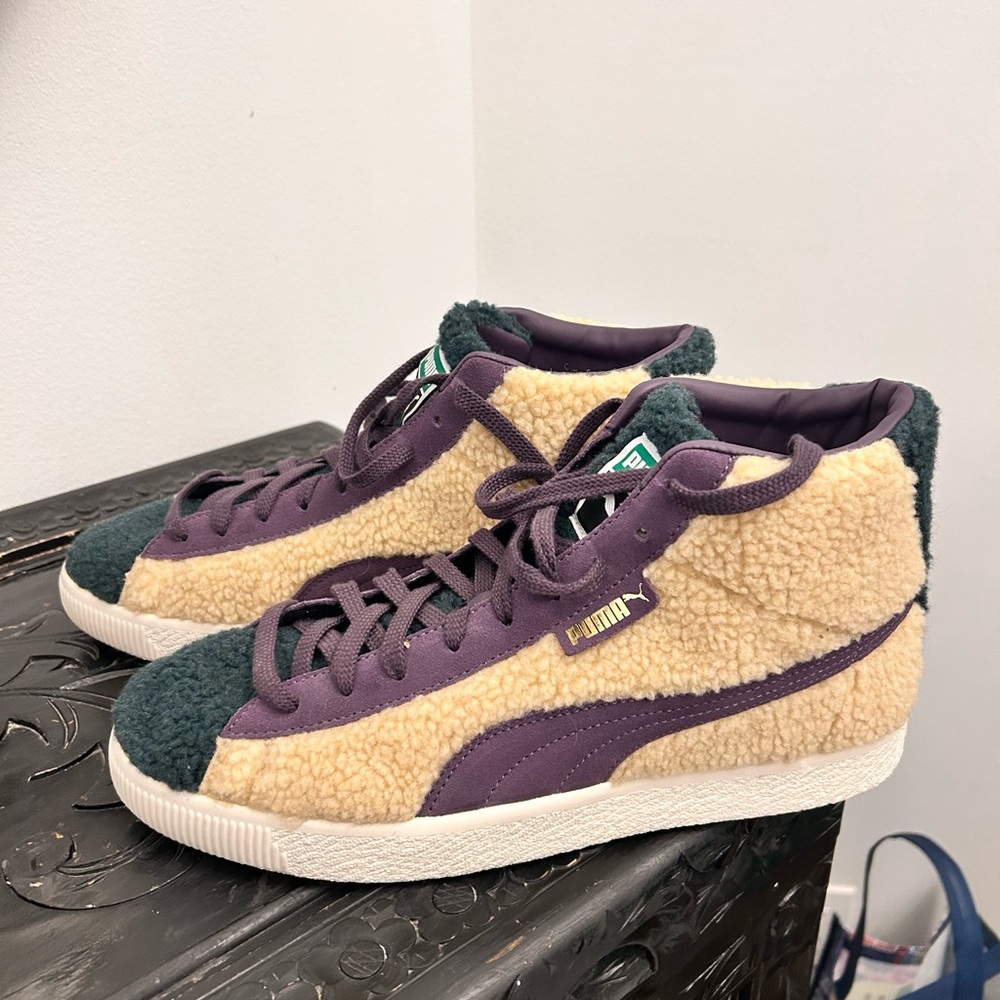 Puma Shearling High-Tops in Purple and Cream